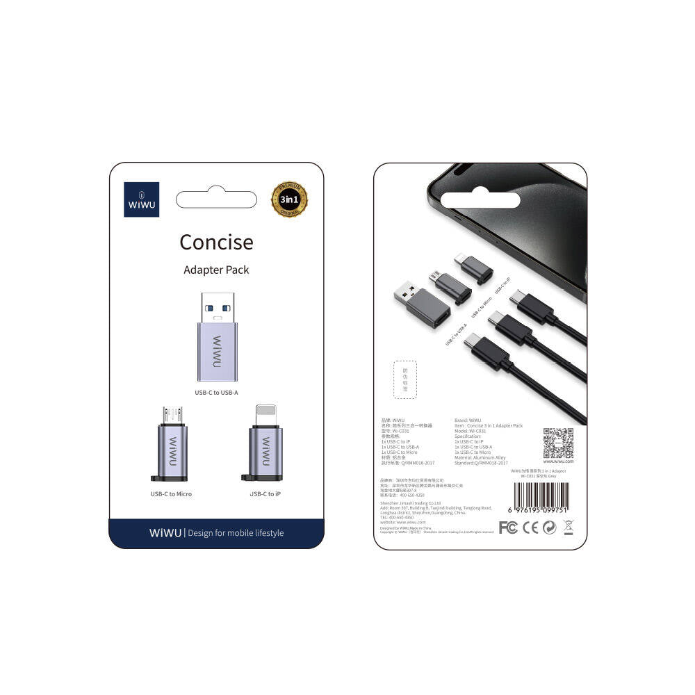 Wiwu Wi-C031 Concise Serisi 3in1 Type-C to USB-A/Micro Usb/Lightning Adaptör Paketi Wiwu Wi-C031 Concise Serisi 3in1 Type-C to USB-A/Micro Usb/Lightning Adaptör Paketi